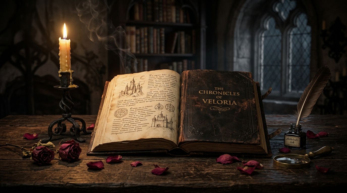 Atmosphärische Buchwelt mit warmem Licht